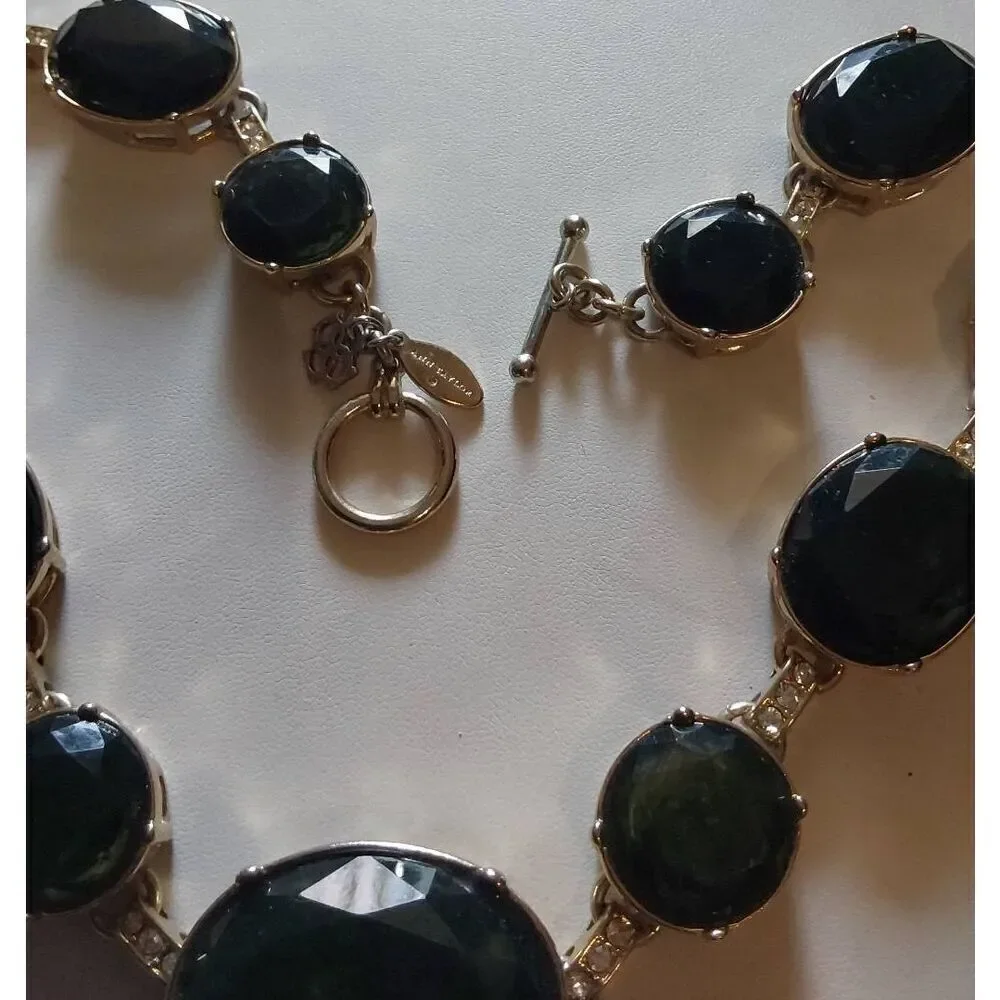ANN TAYLOR Large Oval Faceted Deep Green & Crystal Link Statement Necklace